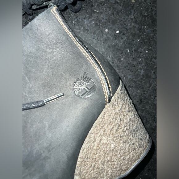 UEC TIMBERLAND Monogram Wallaby BLACK Wedge Genuine Suede Lace Up Booties SZ 8 - Picture 6 of 8